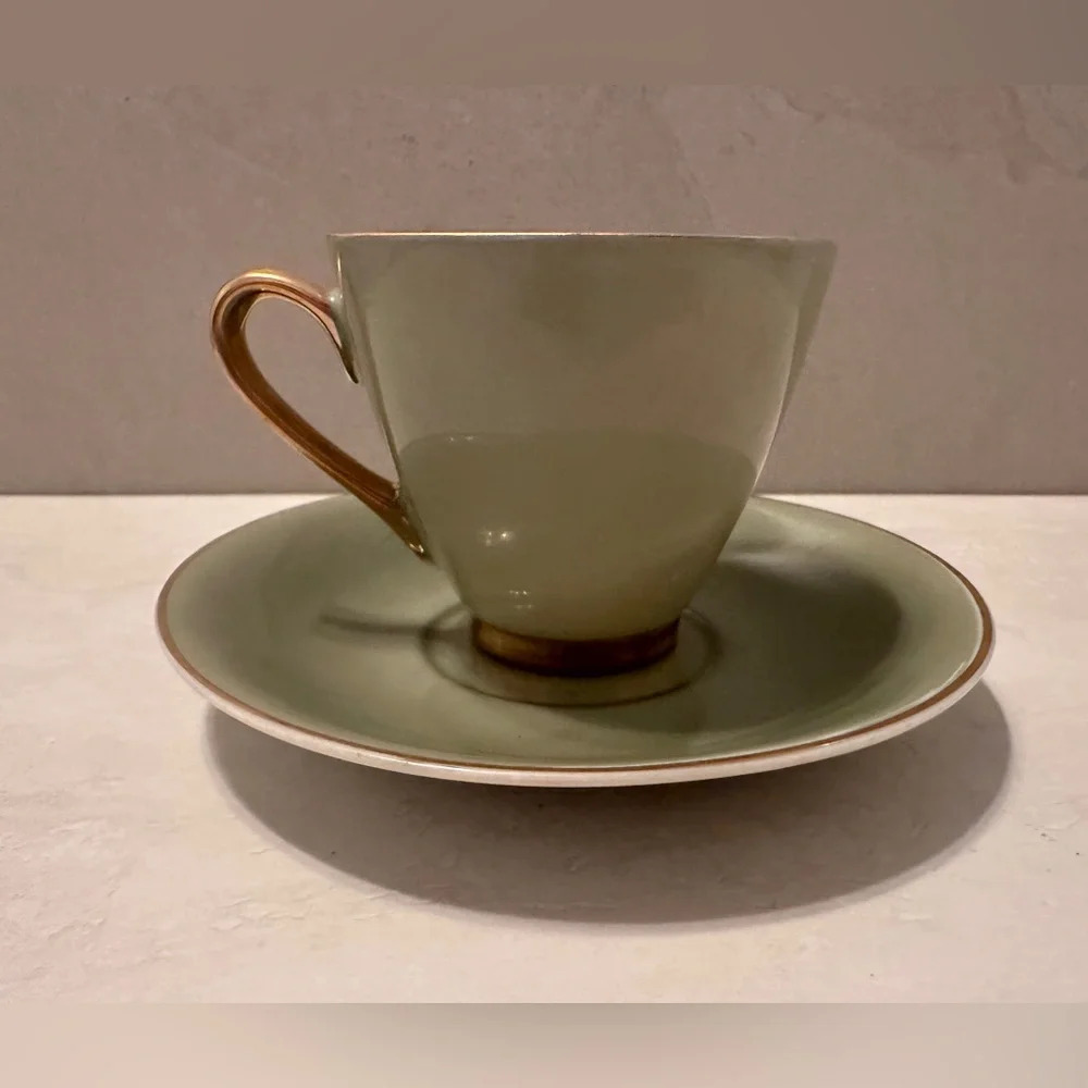 VINTAGE Coffee Tea Set FRED ROBERTS CO. Sage Green Cup & Saucer